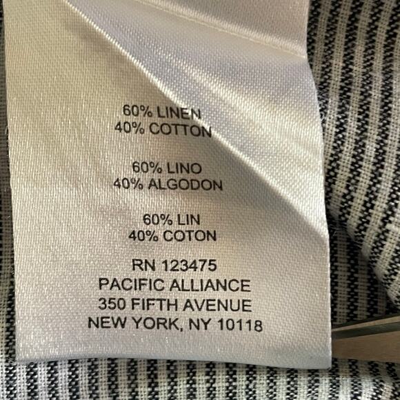 Ellen Tracy Linen Blend Popover Tunic Stripes Roll Tab Sleeves Lace Detail Sz XL - Picture 9 of 10